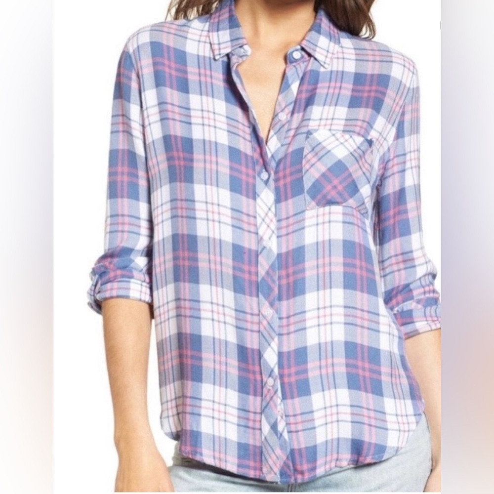 Rails Hunter White Blue Lavender Plaid Women's Button Up Shirt Top Size Small